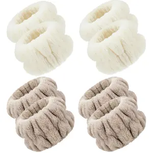 4 Pairs Wrist Bands for Washing Face Wrist Spa Microfiber Wash Towel Band Scrunchies Absorbent Wristbands Sweatband for Women Prevent Liquid from Spilling(Khaki, Beige)