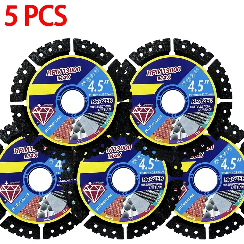 115mm (4.5-inches) Diamond Angle Grinder Blade, Dry Cutting Technology for Cutting Tasks, 3/6/9/12-Sets Pack, Multi-Materials Cutter for Metal/Marble, Ceramic Tiles, Cast Iron, Plastic