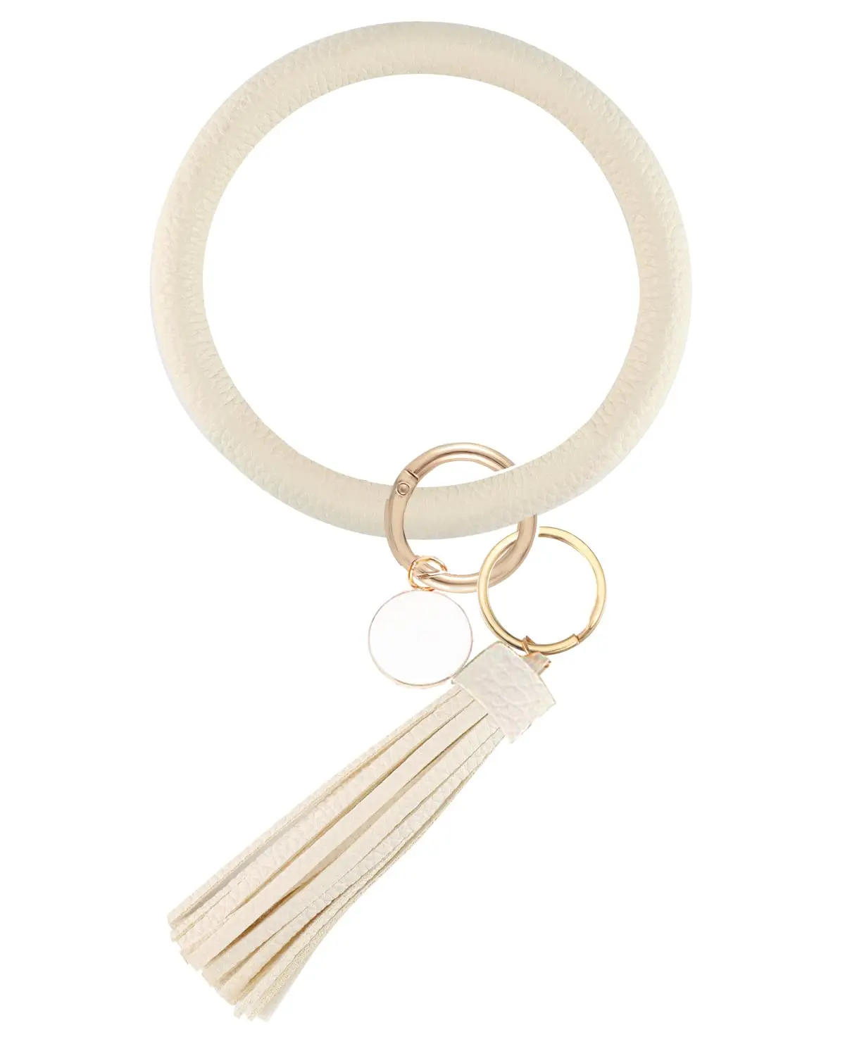 Large Keychain Bracelet with Tassel, Circle Leather Wristlet Key Ring for Women, Bangle Key Chains Holder for Girls