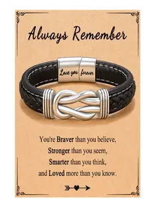 To My Son/Grandson Bracelet, Grandmother and Grandson Forever Linked Together Leather Braided Bracelet, Men's Braided Leather Knot Bracelet, Gifts for Men Inspirational Bracelet, Inspirational Jewelry, for Birthday Graduation Christmas Gifts