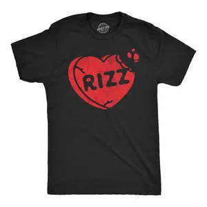 Mens Funny T Shirts Rizz Candy Heart Valentines Day Novelty Tee for Men Mens Funny T Shirts Cool Vintage Fashion T-Shirt Gift Classic Menswear Love Apparel for Men Funny Sarcastic Short Sleeve Novelty Tees for Black -