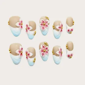 Moonovate - PETALS IN THE AIR 10pcs Handmade Press On Nails Almond Nails REUSABLE 3D Gel Fake Nails Acrylic Press On Nails