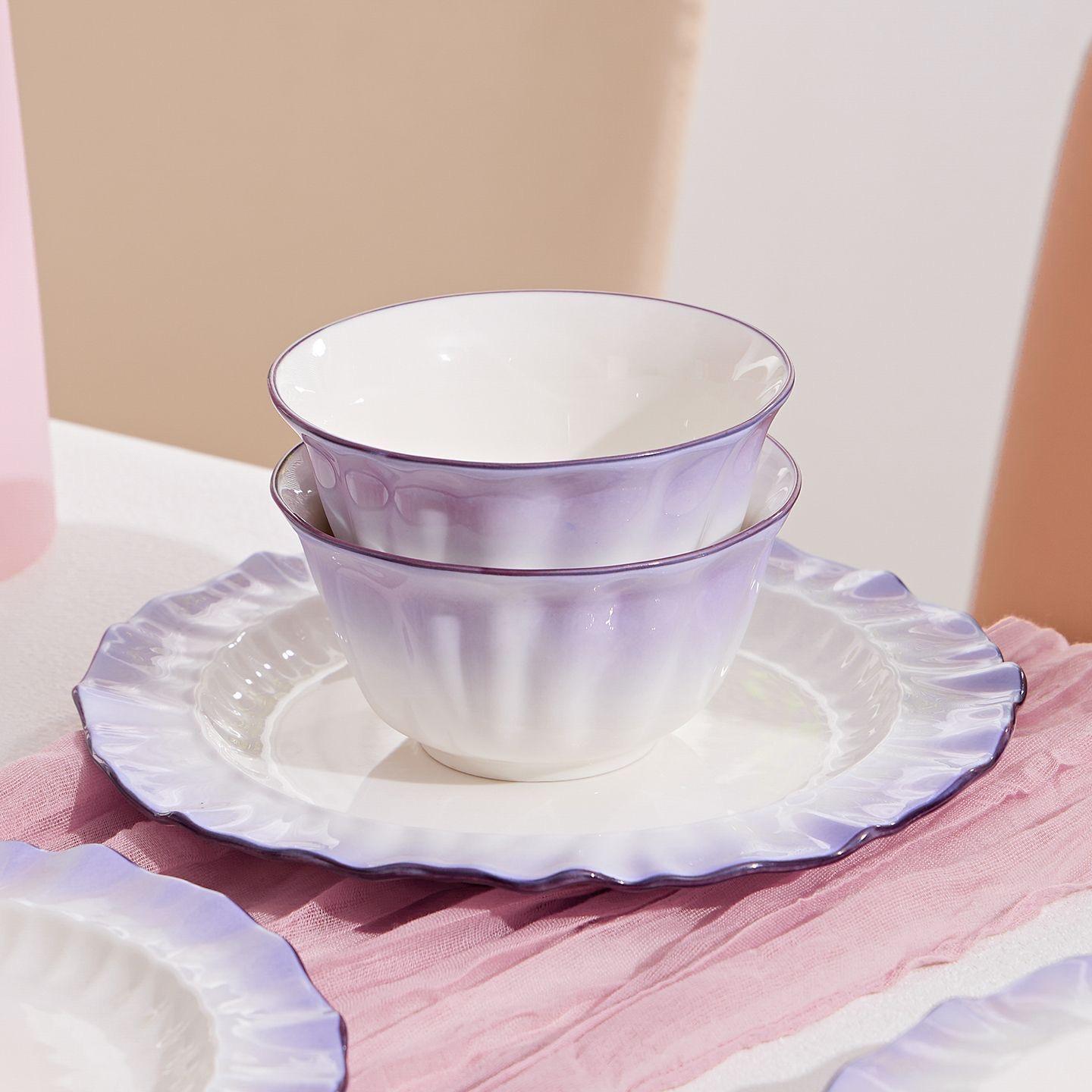 T16. New Gradient Ceramic Tableware Set — Elegant Dinner Bowls, Plates, and Chopsticks for Home Kitchen