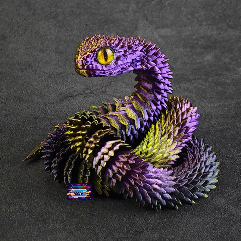 30in 3D Printed Multi-Jointed Flexible Green-Black Articulated Snake Toy - Animal Collectibles Figurine with Bendable Joints, Lifelike Eyes, Precise Curves, Home Decor Statue, Ideal Gift for Toy Enthusiasts