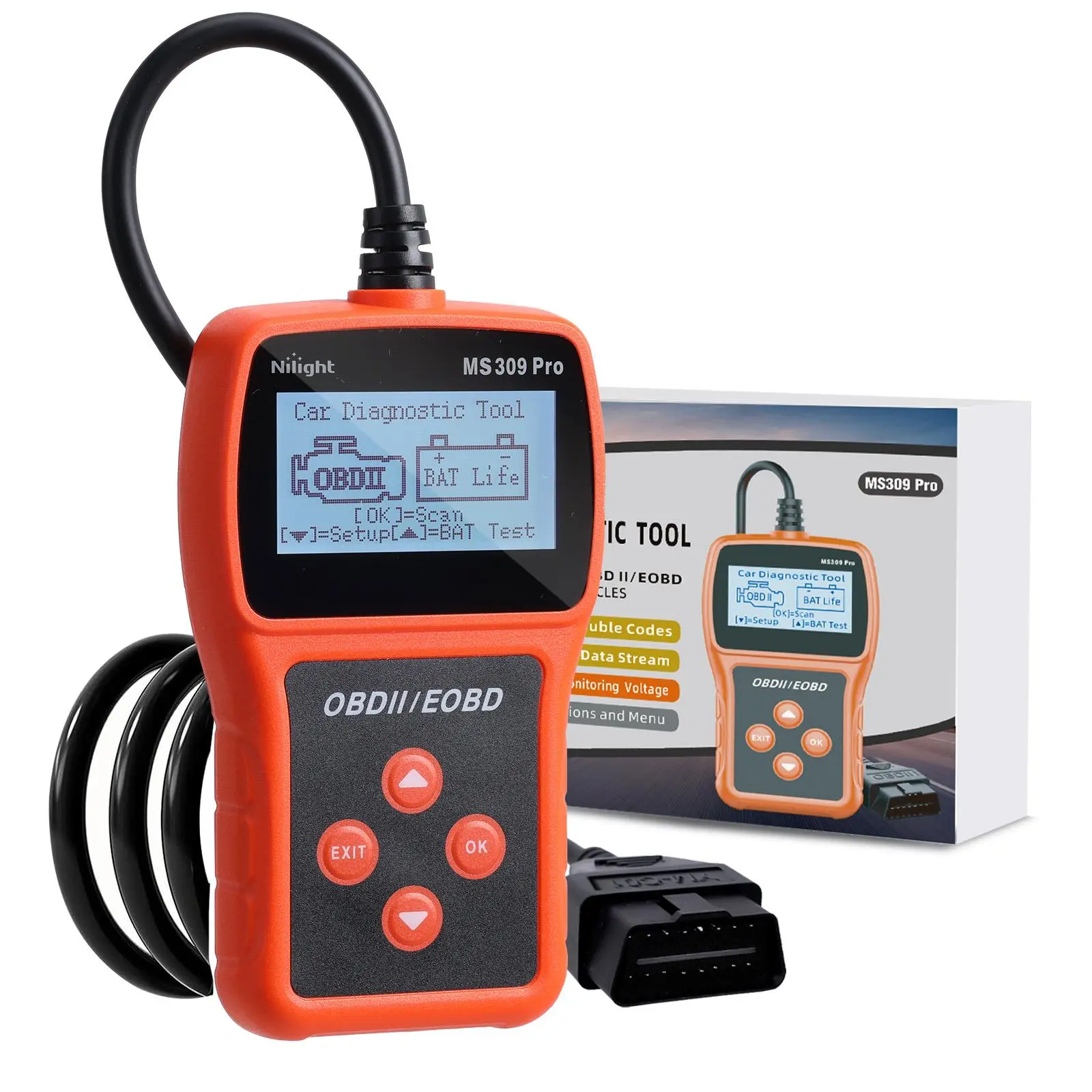 Nilight MS309pro Classic Universal OBD2 Scanner - 2.4in High-Res Screen Automotive Diagnostic Tool, Fast CAN Scanning for OBD Port, Reads & Clears Engine Fault Codes for 1996+ Vehicles, Car Circuit Tester