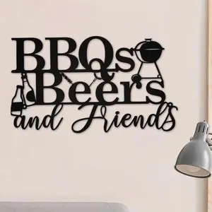 Metal BBQ Themed Decor, Rustic Patio Sign, Outdoor and Backyard Wall Art, Home Bar Decoration for Country Farmhouse Style