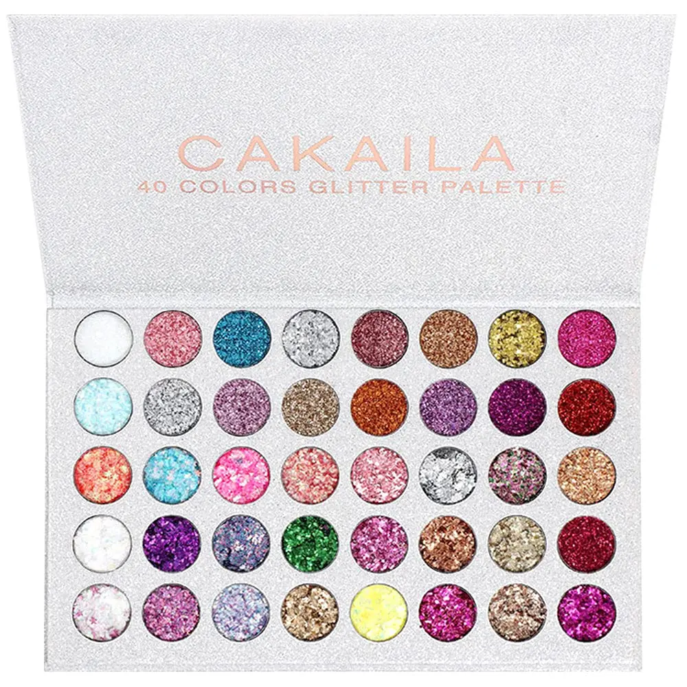 Glitter Colorful Sparkly Eyeshadow Palette For Eye Makeup White Silver Glue Gel Face Paint , 40 Colors