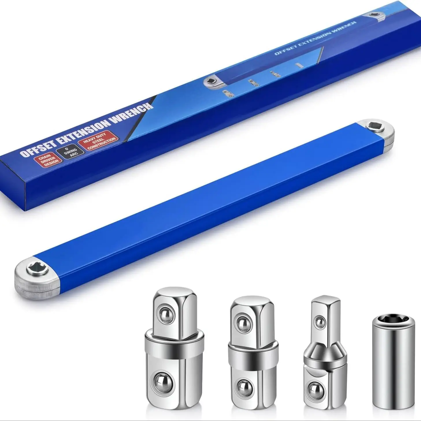 Offset Extension Ratchet Wrench Set, Wrench with 1/2" & 1/4" & 3/8" Square Adapter & 1/4" Socket, Multi-purpose Zero Offset Extension Wrench for Tight