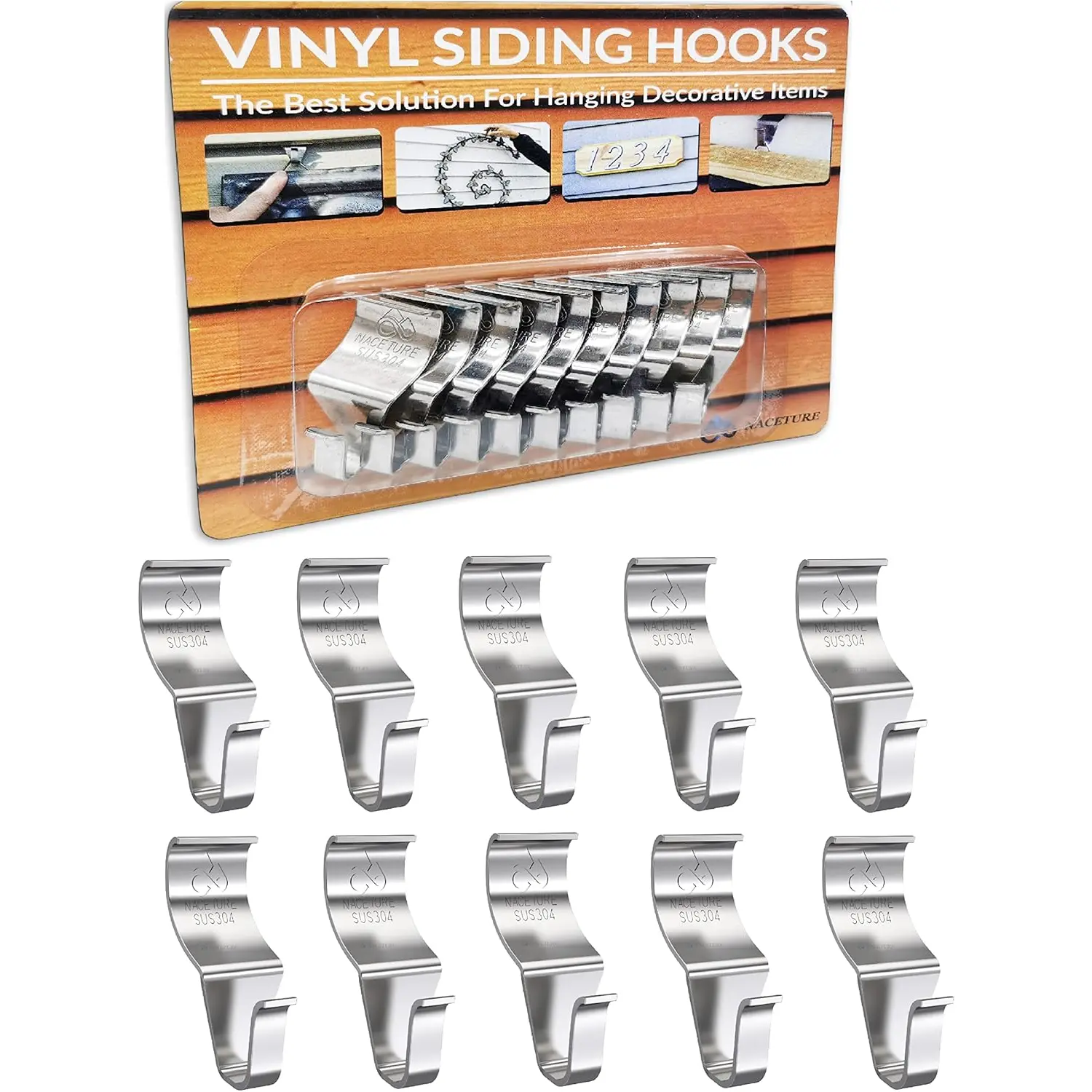 NACETURE Vinyl Siding Hooks for Hanging (10 Pack) Siding Clips for Hanging Outd