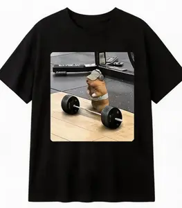 Cute Gym Weightlifting Hamster Graphic Oversized Cotton T-Shirt Soft Comfort Breathable Fashion Summer Outfit Printed Craft Tee, Best Gift For Gym Lover Him Her Friend Birthday Holiday Casual Daily Wear