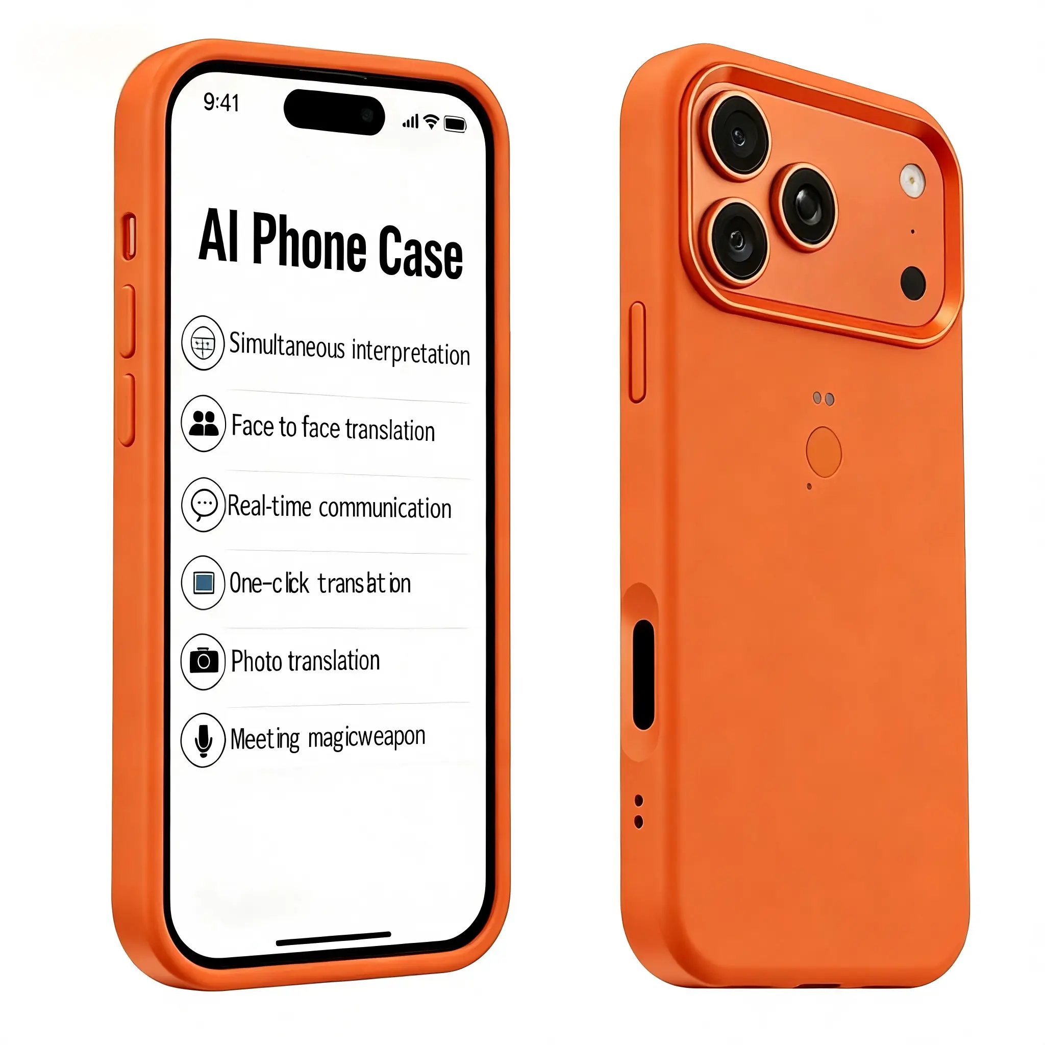 AI Smart Phone Case for iPhone 17 PRO MAX - AI Translator with 136 Languages, One-Click Translate, Meeting Recorder, Photo Translation, Magnetic Charging, Shockproof Protective Case
