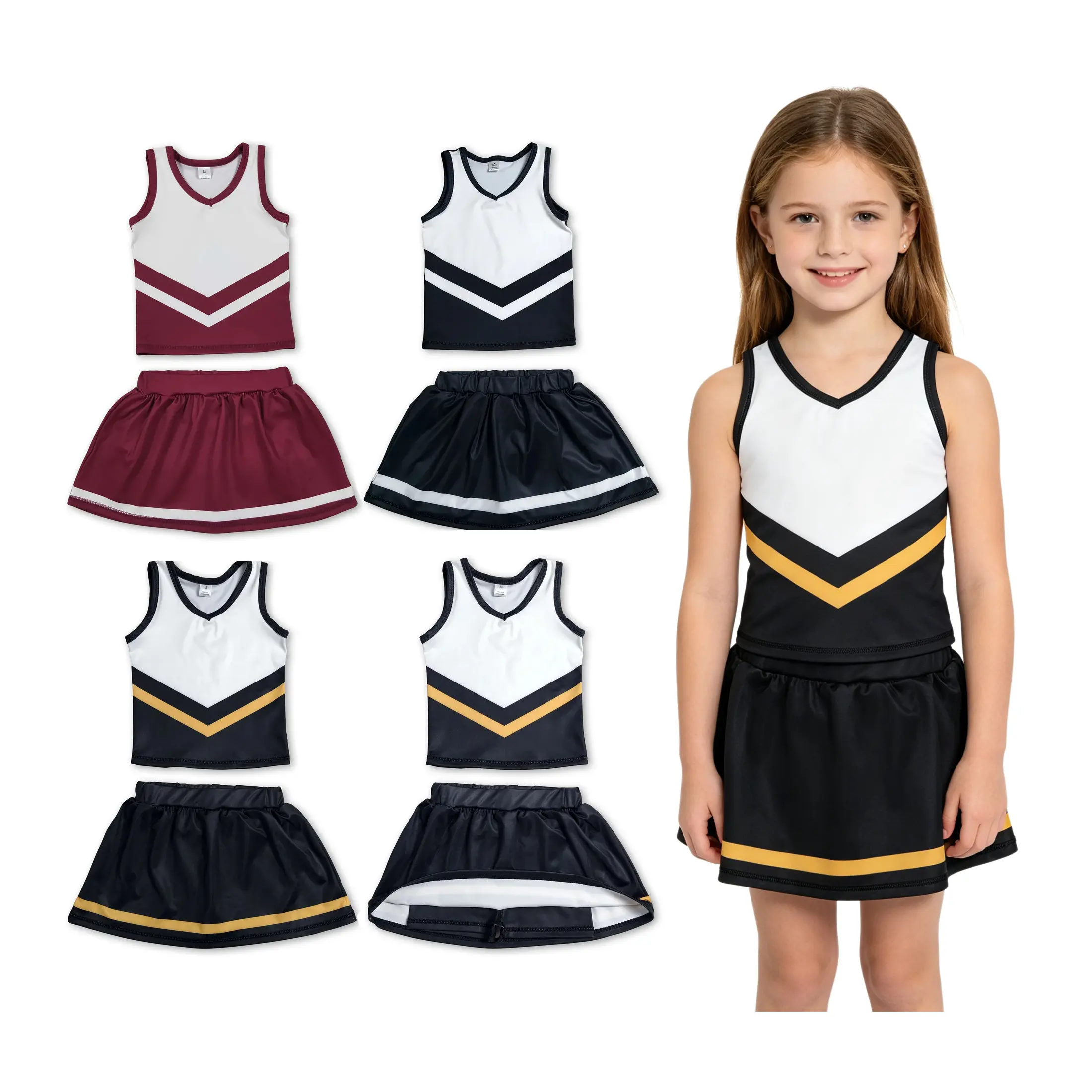 Kids Clothing Girls Cheerleading Outfit, Athletic Fit 2-Piece Costume with Letter Print Tank Top and Skort, Sleeveless, Kids Girls Clothing, Dancer, V-Neck