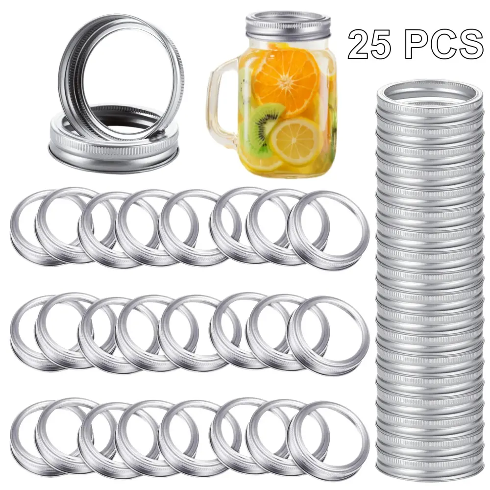 25 PCS Rustproof Tinplate Canning Rings - Reusable Cast Iron Regular Mouth Jar Sealer Food Storage Bands for Small Mouth Mason Jars, Kitchen Preserving Container Accessories, Sealing Rings