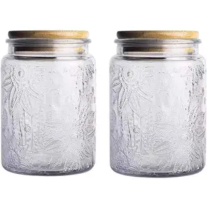 MIUVA Vintage Glass Jar Canister Storage Jar with Seal Wooden Lid Retro Design for Kitchen Counter Pantry Tea Sugar Coffee Tea Beans Flour 23.5 oz Airtight Container BPA Free Stock Up On Specials Stockpile Value Pack Valentine's Day gift Christmas Gift