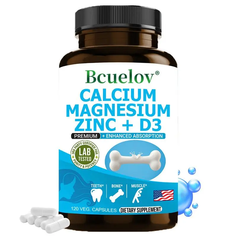 Bcuelov Calcium Magnesium Zinc + Vitamin D3 Health Supplement, Supports Bone and Teeth Health - Supports Immune System Health -120 Capsules