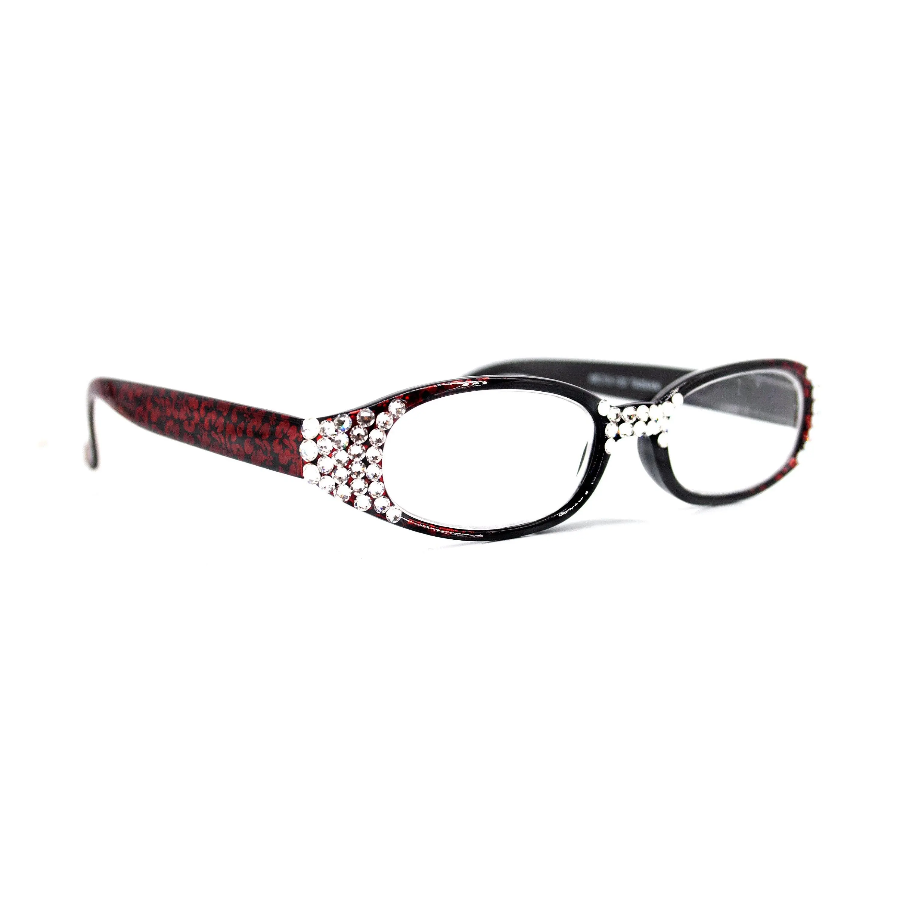 Isabella, (Bling) Reading Glasses Women W (Clear) Genuine European Crystals ( Floral Print) High Magnification NY Fifth Avenue (Wide Frame)