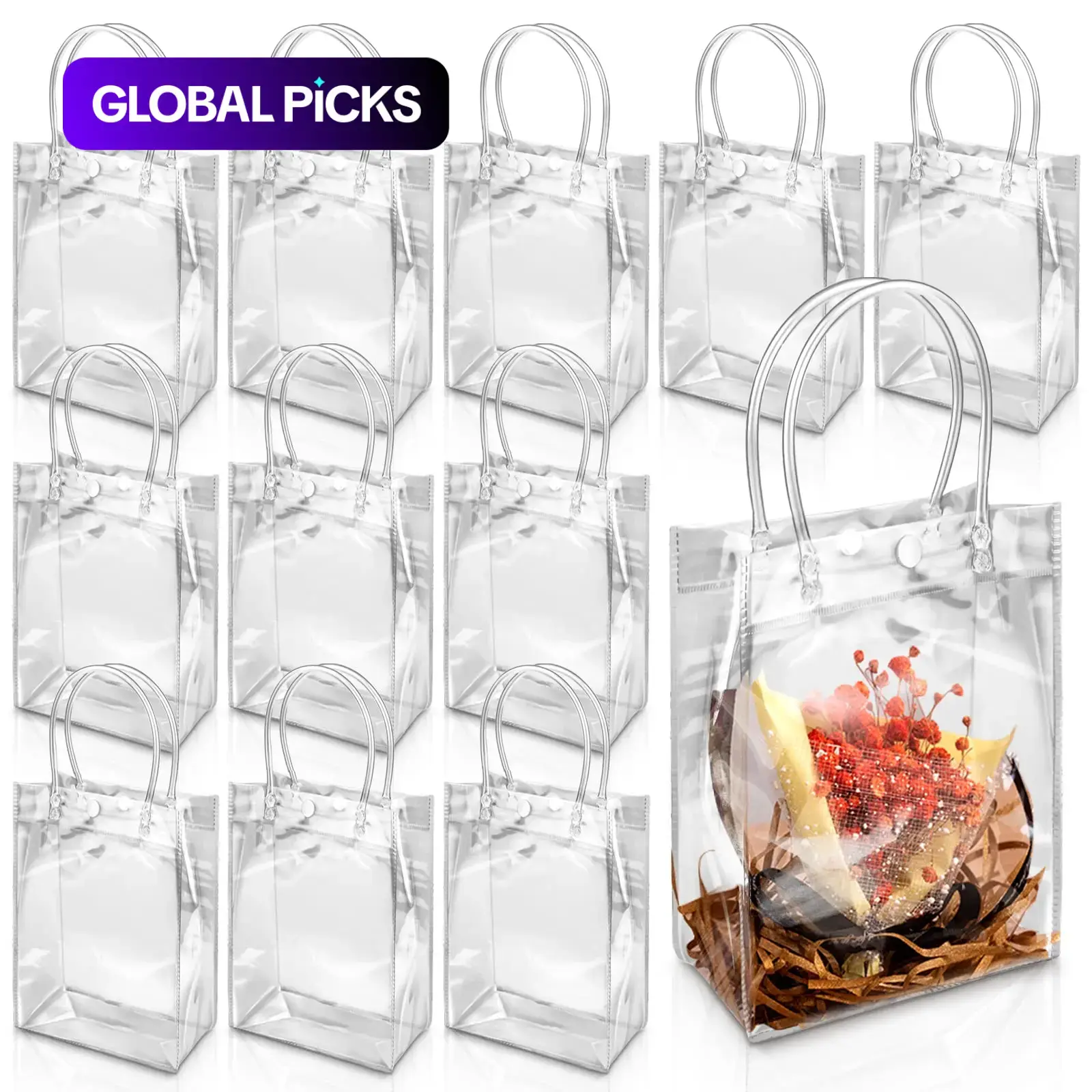 Clear Gift Bag with Handle, 10pcs/set Transparent Mini Handbag, Plastic Gift Bags, Gift Wrapping Supplies, Gift Packaging for Birthday & Wedding Party, Loot Bags