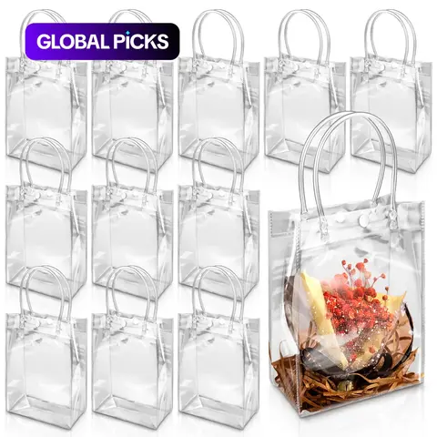 Clear Gift Bag with Handle, 10pcs/set Transparent Mini Handbag, Plastic Gift Bags, Gift Wrapping Supplies, Gift Packaging for Birthday & Wedding Party, Loot Bags