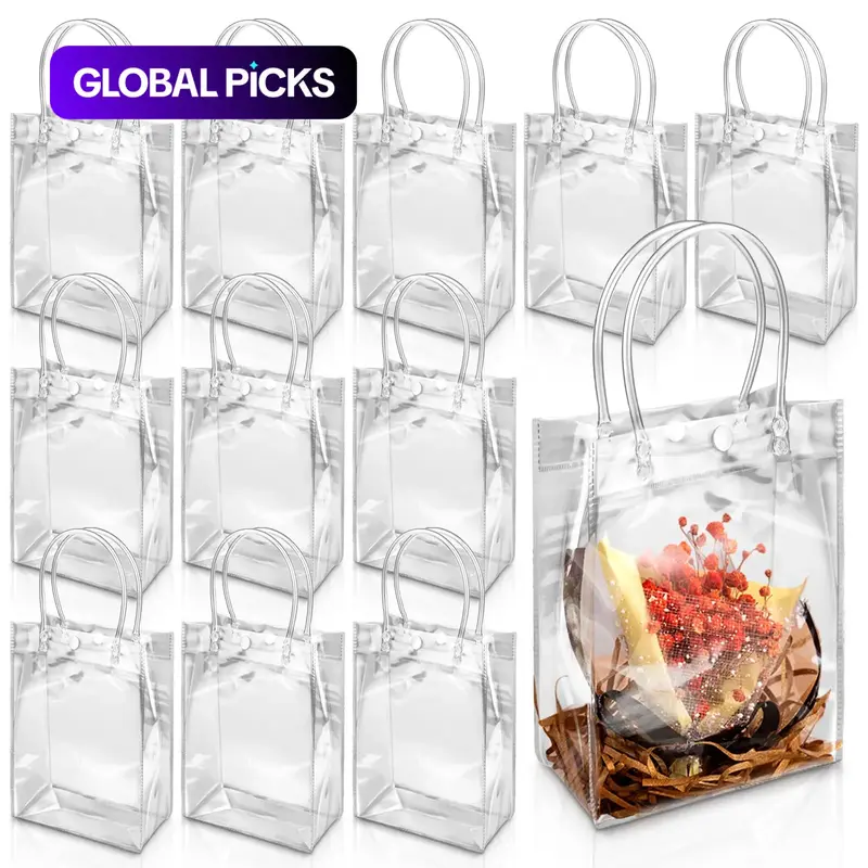 Clear Gift Bag with Handle, 10pcs/set Transparent Mini Handbag, Plastic Gift Bags, Gift Wrapping Supplies, Gift Packaging for Birthday & Wedding Party, Loot Bags