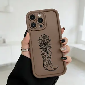 Shockproof Silicone TPU Bumper Phone Case, Durable Protective Cowboy Boot & Flower Design Soft Cover for iPhone 17 Pro Max, 16 Plus, 15, 14, 13, 12, 11, SE - Drop Protection Phone Accessories