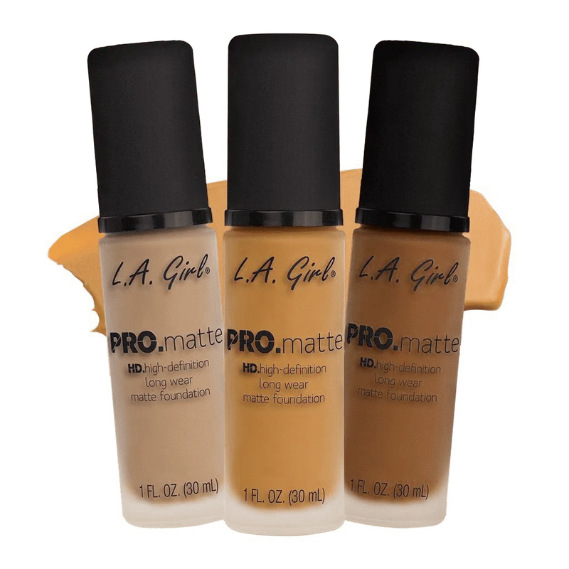 L.A. Girl PRO.Matte Foundation HD High Definition Long Wear Matte Finish 30 mL Suede-like Finish Cruelty-free Vegan Makeup Concealer Beige Pigment