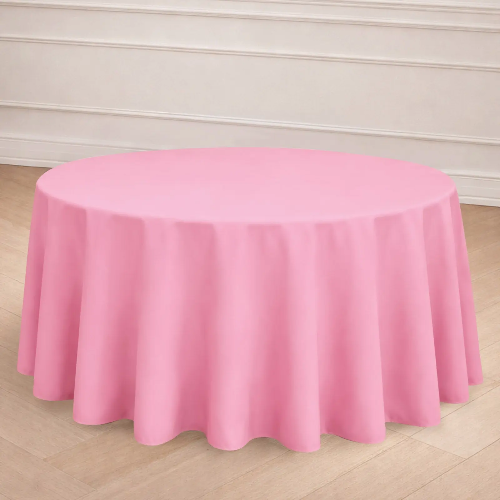 120" Round Polyester Outdoor Tablecloth - Pink, 120" Full Table Fit, Seamless Drape, Wrinkle-Resistant, Wedding-Ready Look