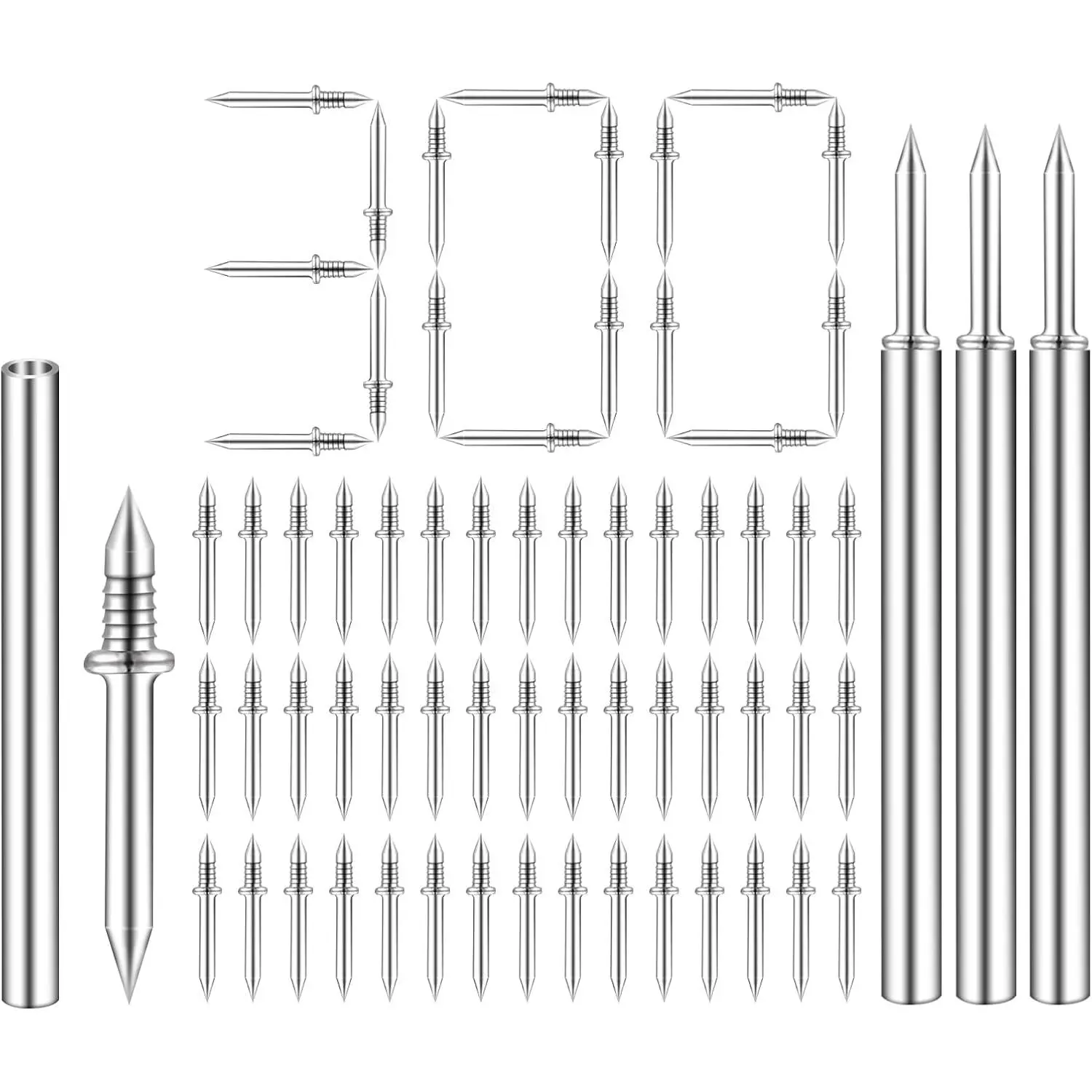 Galvanized Steel Double-Head Seamless Nails Kit - 300pcs 0.71+0.33in Concealed Grip Fasteners, 3pcs 0.98in Diameter Socket Handle Tools for Hidden Installation on Seamless Skirting, Solid Wood Baseboards, Closet