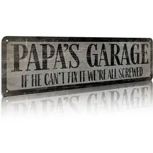 Papa'S Garage Sign Gift For Papa If He Can'T Fix It We'Re All Screwed Sign, Funny Papa Gift For Father'S Day, Rustic Hanging Decor, Home Garage Decor 4x16in Decorative Plaque
