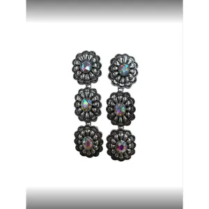 Triple Threat AB Crystal Drop Earrings, Silver