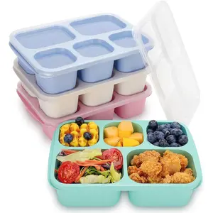 Bento Box Adult Lunch Containers, Bento Box for Kids, 4 Pack 5-Compartment Meal Prep Containers Lunch Boxes, Reusable Food Storage Snack Containers With Lids for School, Work, and Travel Tableware box container