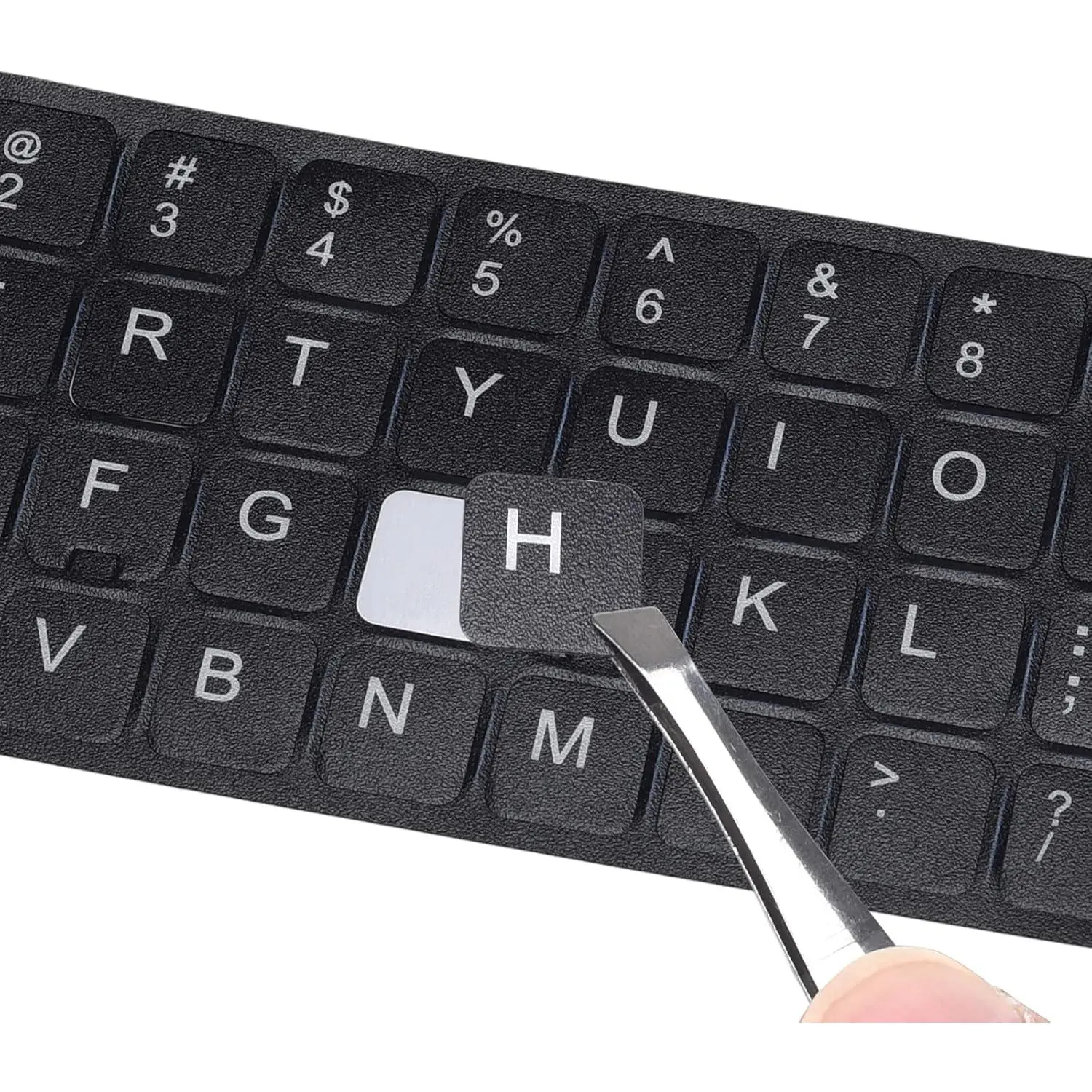 2 count Universal English Keyboard Stickers with Tweezer, Keyboard Stickers Black Background with White Lettering, Keyboard Letters Replacement Sticker for PC Laptop Desktop Computer -English