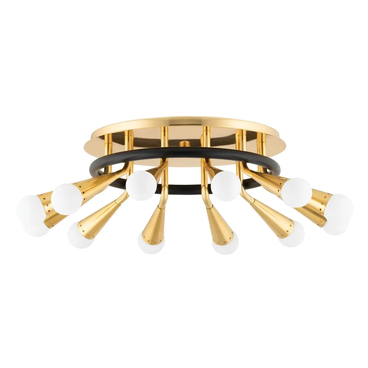 Aries Semi-Flush Ceiling Light With Vintage Brass Arms and Opal Glass Globes – Sophisticated Design