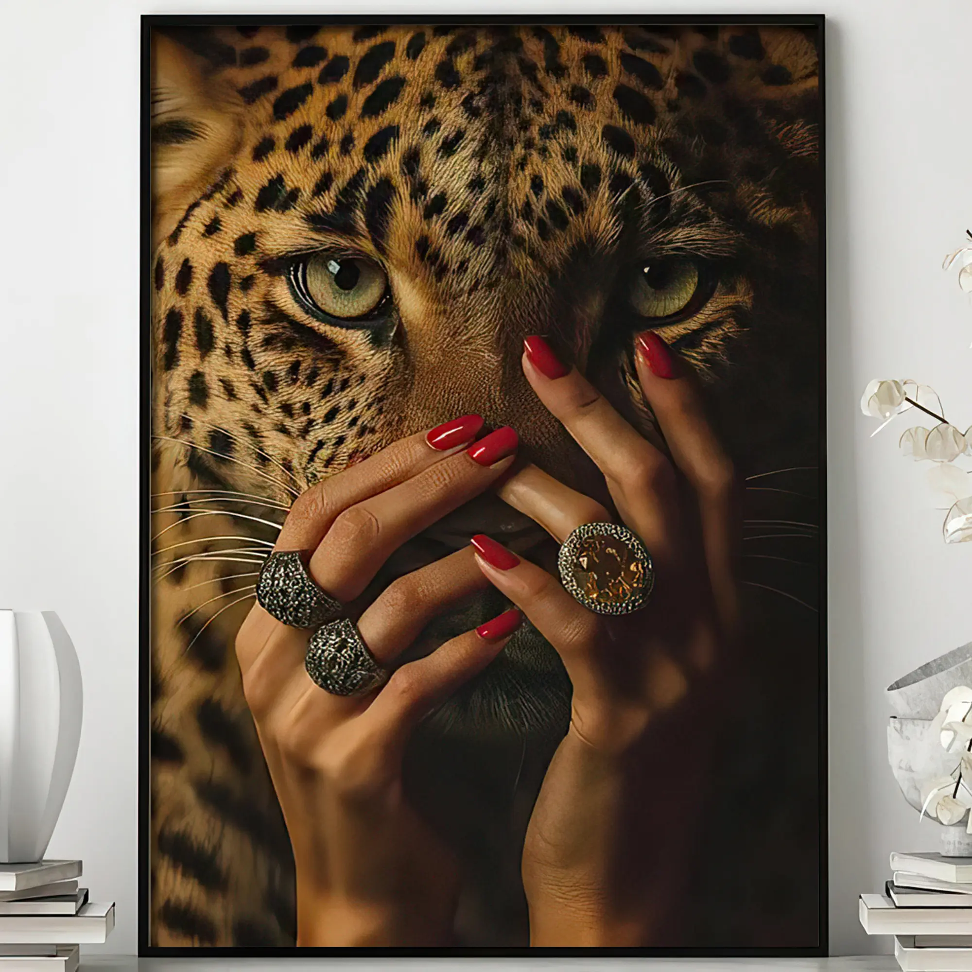 1pc Retro Leopard & Cheetah Print Female Power Wall Art - Vertical Frameless Canvas Poster Suitable for / Use, Adhesive Backing, Winter/Spring Decor - Modern Animal Print for Bedroom,, Office - Ink Canvas