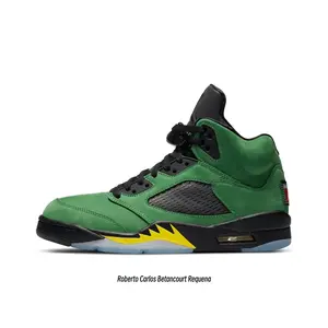 Green Suede and Black Mesh Panel with Yellow Accents High-Top Retro Basketball Shoes