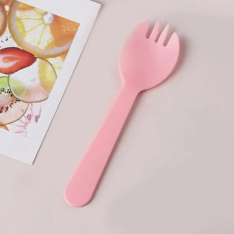 100 Individually Packaged Pink Disposable Spoons And Forks for Christmas Desserts, Cake Forks, And Ice Cream Forks. These Thick Disposable Utensils Are Perfect for Home Kitchens, Restaurants, Takeout, Picnics, And Parties