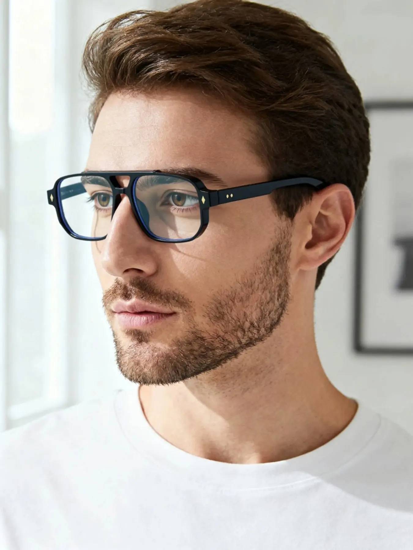 Men's Plastic Full Frame Square Glasses, Trendy Vintage Eyeglasses, Classic Vintage Casual Fashion Eyewear, Trendy Street Style Unisex Sunglasses, Stylish Glasses