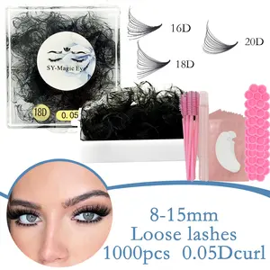 1000 Pcs per box, Individual Lashes Cluster,16D-18D-20D,Thickness 0.05mm,8-15mm / Mix Lengths, Curl C / D ,Eyelash Extensions, False eyelashes, With 10Pcs Eye Pads,10Pcs Eyelash Brushes,10Pcs Adjustment Rod,10Pcs Glue Cup, High Quality Lashes