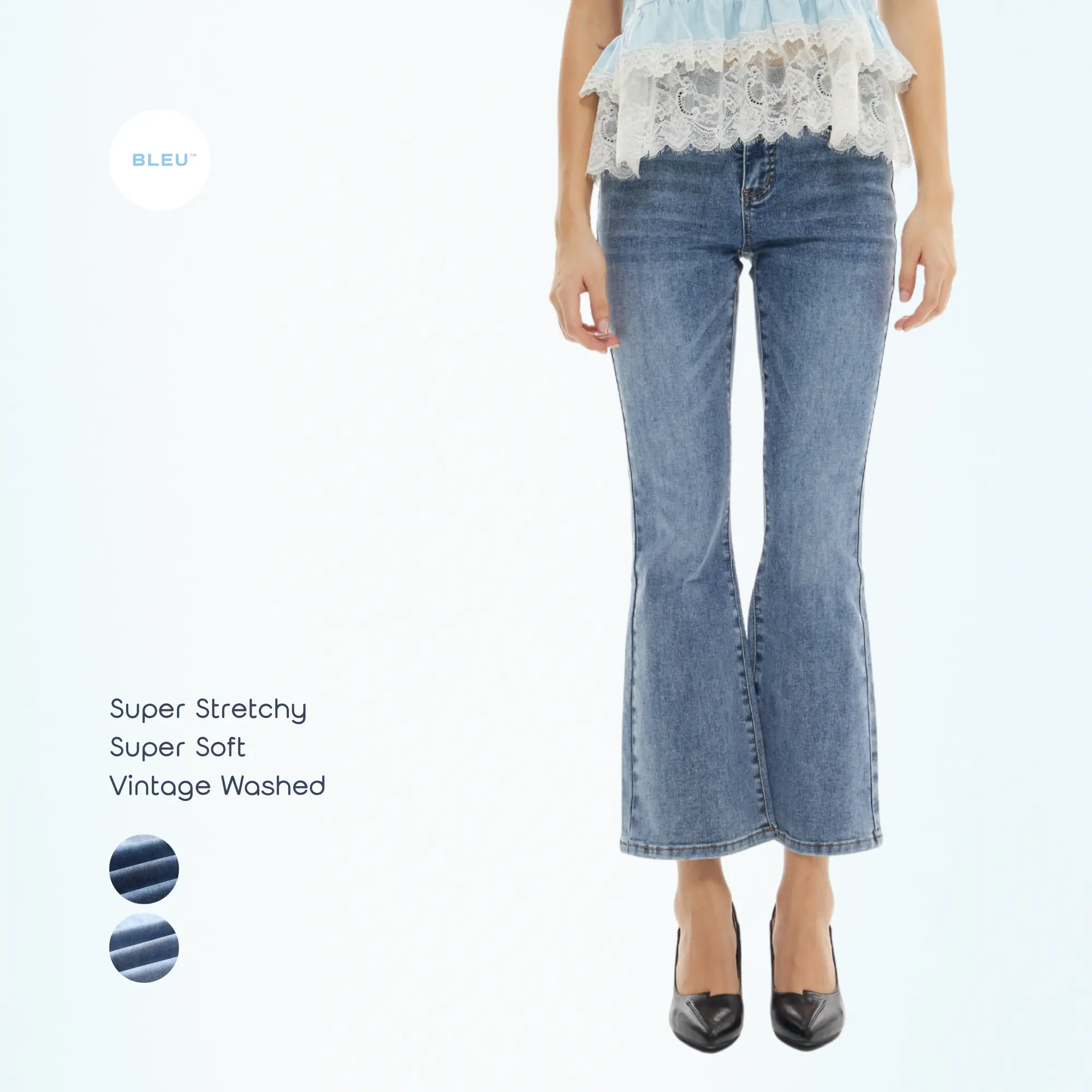 BLEU Women’s Super Stretch Bootcut Jeans, Vintage Blue Denim Pants