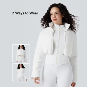 Halara PuffFlex 3-in-1 Stand Collar Casual Cropped Puffer Coat & Thumb Holes Curved Hem Jacket with Pocket