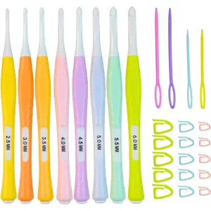 Small Crochet Hooks Set with Stitch Markers, Yarn Needles - 8 Sizes (2.5mm, 3mm, 3.5mm, 4mm, 4.5mm, 5mm, 5.5mm, 6mm) -Ergonomic Plastic Crochet Hook Needles for Arthritic Hands