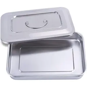 Medical Surgical Trays Stainless Steel Dental Instruments Tray Organizer Holder Sterilization Plate Trays Boxs with Lid & Handle Grip Large