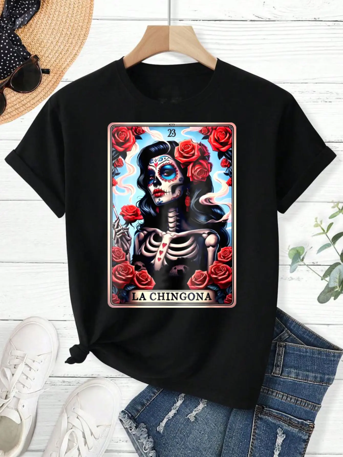 100% Cotton La Chingona Tarot Card Funny Spanish Slang Boss Latina Power T-Shirt