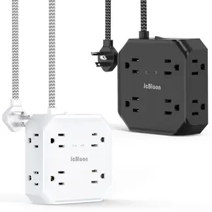 2 Pack Surge Protector Multifunctional Power Strip - 8 Outlets 4 USB (2 USB C) Charging Ports,5Ft Braided Extension Cord,  Multi Plug Outlet Extender, ,Flat Plug Wall Mount Desk Charging Station for Home Office(White and Black)