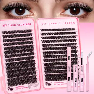 Dense Eyelash Extension Kit 60D+80D, Personal Lashes 9-16mm D Curl, Includes Glue & Sealant, Tweezers Included, DIY Eyelash Extensions, D Curl Eyelashes