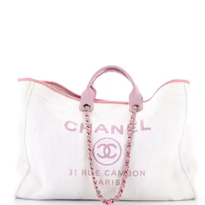 Pre-owned CHANEL Raffia Top Handle Bags Deauville Tote XL by Rebag