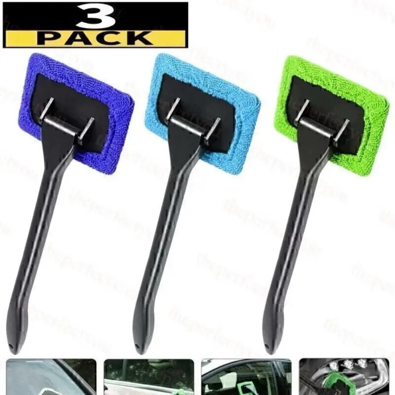 3 pack window windshield cleaning tool microfiber cap wiper cleaner glass brush