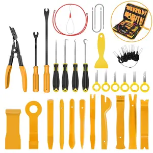 GOOACC 40Pcs Trim Removal Tool,Auto Terminal Removal Key Tool,Auto Clip Pliers Stereo Removal Tools,Car Upholstery Repair Pry Kit,Precision Hook and Pick Set,Wiring Threader,Car Film Scrape-Yellow