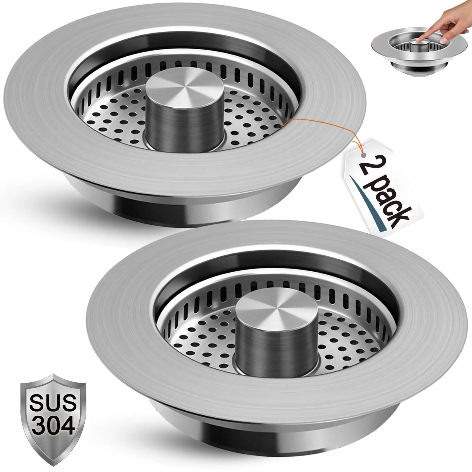 Kitchen Sink Drain Strainer  Stainless Steel Sink Stopper 3-in-1 Pop-Up Sink Strainer with Anti-Clogging Basket Odor Filter Sink Drain Cover Plug for US Standard 3-1/2 Inch Drain