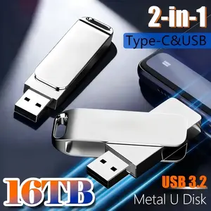 16TB USB 3.2 Flash Drive 520MB/s High Speed 2in1 TypeC OTG Pen Drive Waterproof Large Storage for Phone Computer PC Data Storage