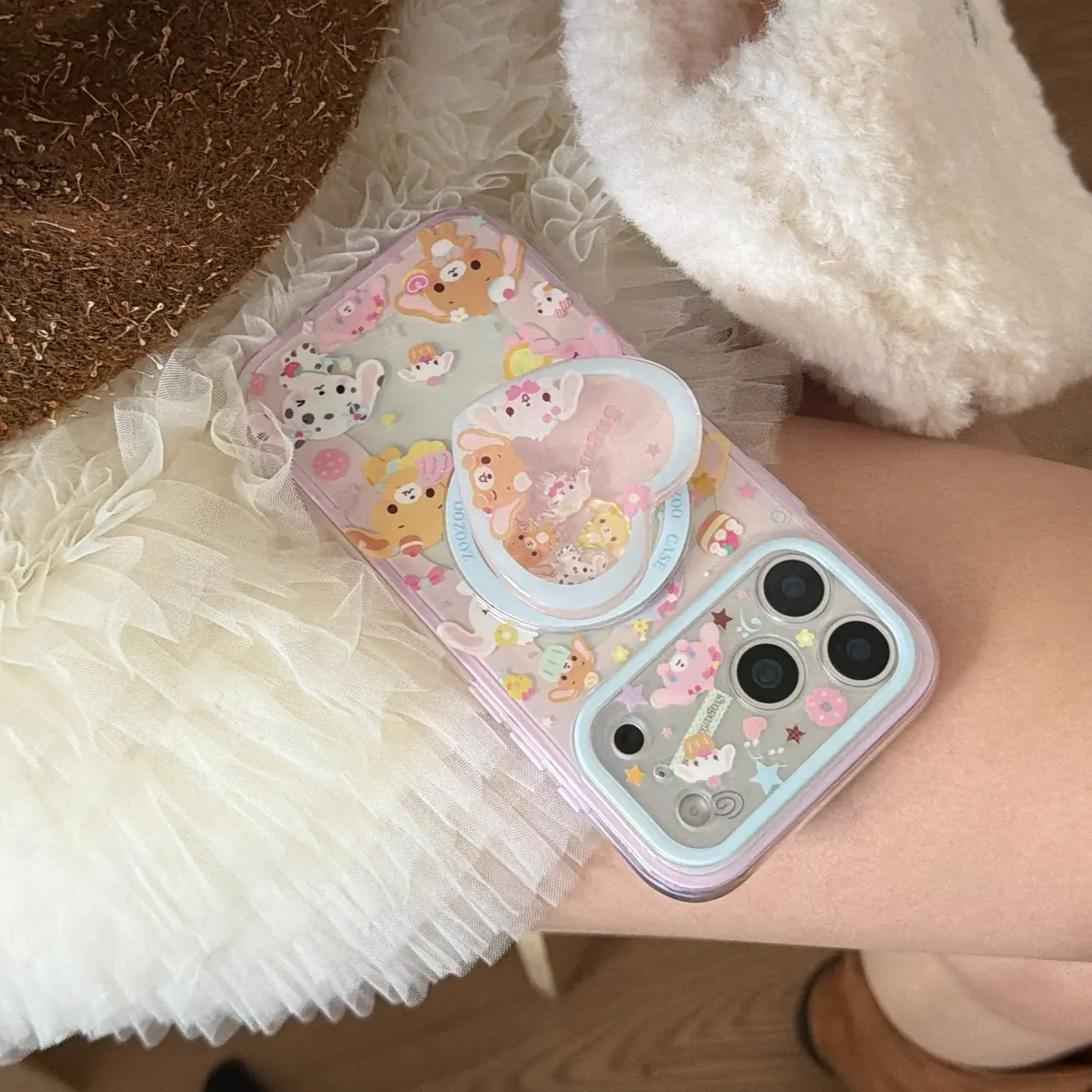 Rainbow Dessert Bunny Protective Shockproof Phone Case Cover, Heart Stand Holder, Compatible with iPhone 17 Pro Max, 16 Pro Max, 15 Pro Max, 14 Pro, 13, Protective Cellphone Casing, Cellphone Accessories
